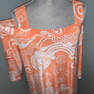 SEVEN KARAT 2X Cold Shoulder Plus Size Shirt summer  peach & white
